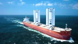 Cargo ship with sails