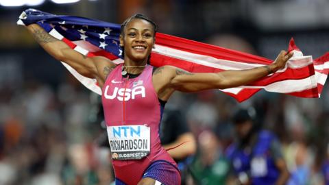 Sha'Carri Richardson celebrates winning world 100m gold